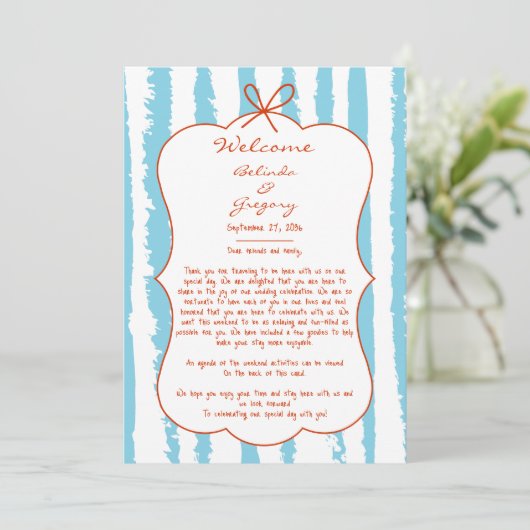 Whimsical Stripes Handwritten Wedding Itinerary プログラム (スタンド正面)