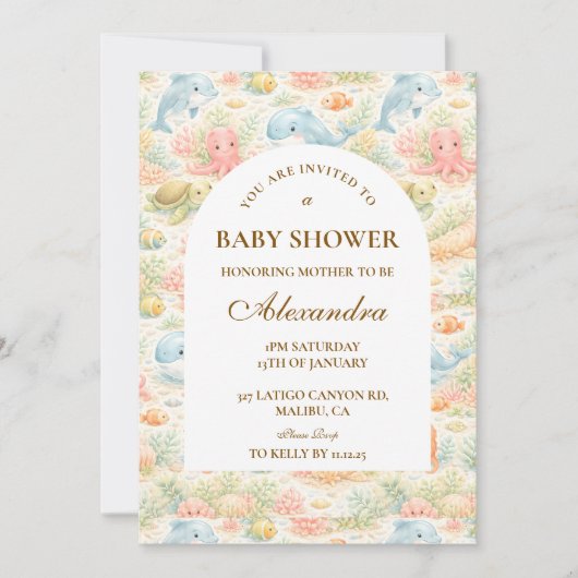 Whimsical Summer Animals Baby Shower 招待状 (正面)