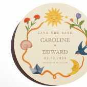Whimsical Sun and Moon Round Save the Date 招待状
