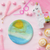 Whimsical Sun Watercolor "Bon Appetit" Paper Plate ペーパープレート (パーティー)