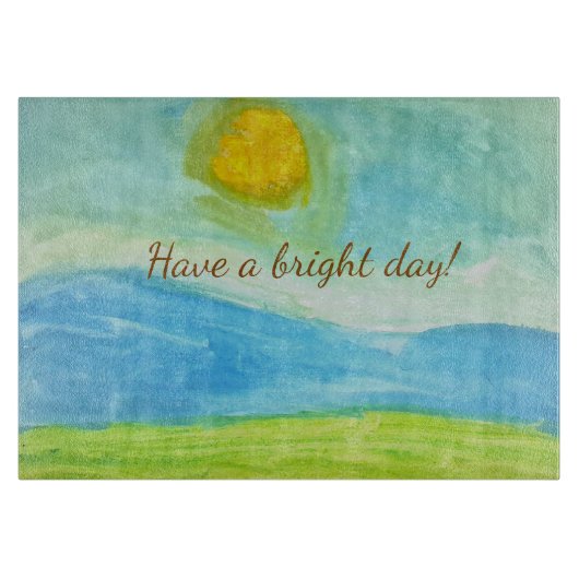 Whimsical Sun Watercolor "Have a Bright Day" カッティングボード (正面)