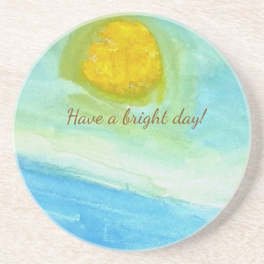 Whimsical Sun Watercolor "Have a Bright Day" コースター (正面)