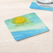 Whimsical Sun Watercolor "Have a Bright Day" スクエアペーパーコースター (アングル)