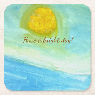 Whimsical Sun Watercolor "Have a Bright Day" スクエアペーパーコースター