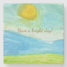 Whimsical Sun Watercolor "Have a Bright Day" ストーンコースター