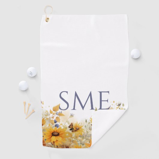 Whimsical Sunflower Meadow Monogram – ゴルフタオル (インサイチュ)