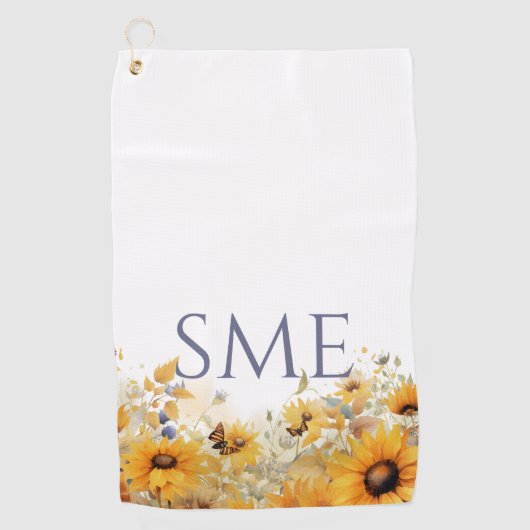 Whimsical Sunflower Meadow Monogram – ゴルフタオル (正面)