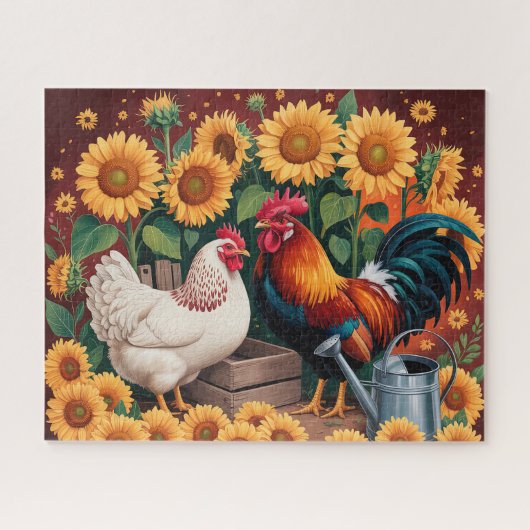 Whimsical Sunflower Rooster ジグソーパズル (横)