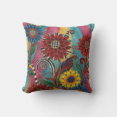Whimsical Sunflower Throw Pillow – Bold Boho Gift クッション (正面)