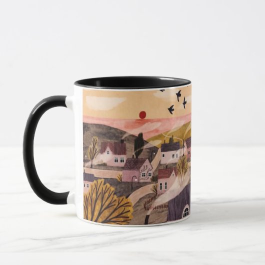 Whimsical Sunset Village Mug マグカップ (左)