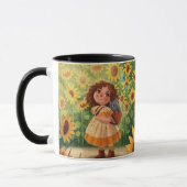 Whimsical Sunshine Girl with Cat – Kind Ones コーヒー マグカップ (左)