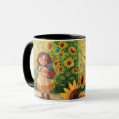 Whimsical Sunshine Girl with Cat – Kind Ones コーヒー マグカップ (正面左)