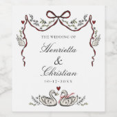 Whimsical Swans Wedding Wine Label ワインラベル (シングルラベル)