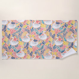 Whimsical Sweet Swans on Pale Pink ビーチタオル