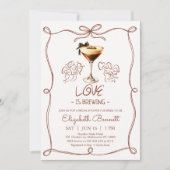  whimsical tan drawn Love Is Brewing Bridal Shower 招待状 (正面)