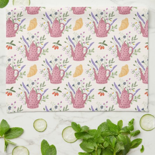 Whimsical Tea Time Doodle Kitchen Towel  キッチンタオル (折り畳み)