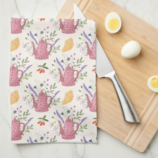 Whimsical Tea Time Doodle Kitchen Towel  キッチンタオル (四つ折り)