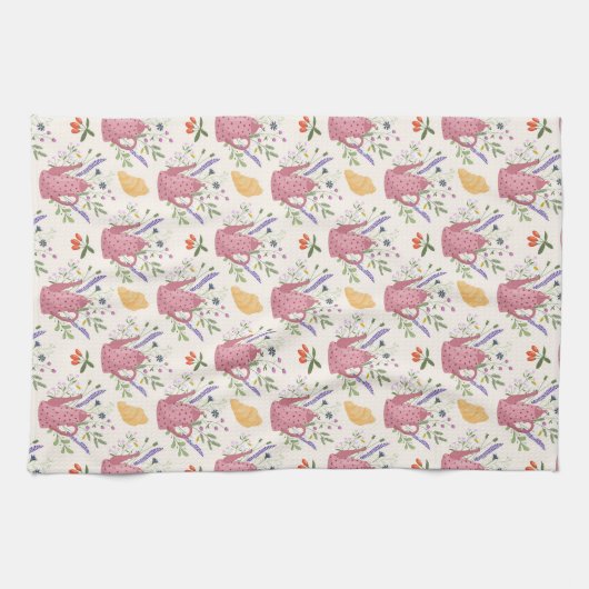 Whimsical Tea Time Doodle Kitchen Towel キッチンタオル (横)