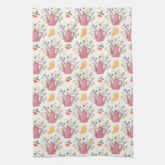Whimsical Tea Time Doodle Kitchen Towel  キッチンタオル (縦)
