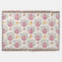Whimsical Tea Time Doodle Throw Blanket スローブランケット