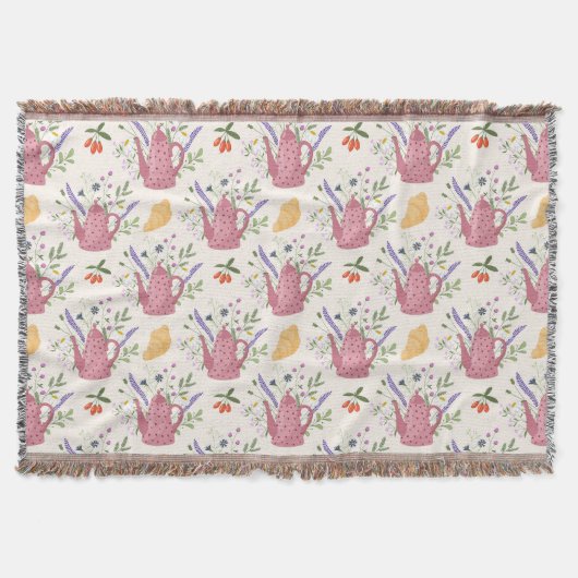 Whimsical Tea Time Doodle Throw Blanket スローブランケット (正面)