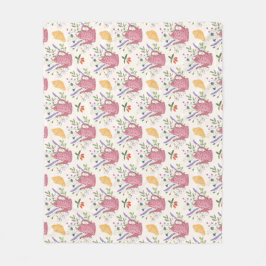 Whimsical Tea Time Doodle Throw Blanket フリースブランケット