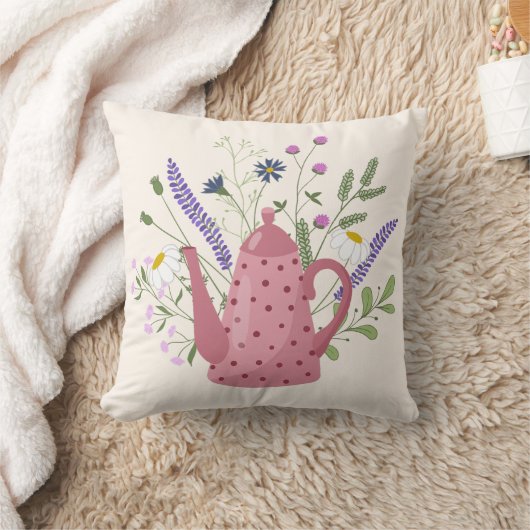 Whimsical Tea Time Doodle Throw Pillow クッション (ブランケット)