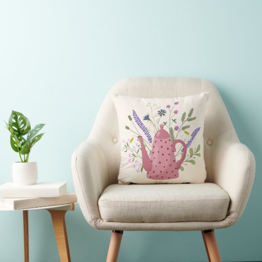 Whimsical Tea Time Doodle Throw Pillow クッション (椅子)