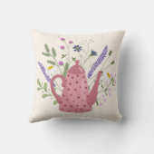 Whimsical Tea Time Doodle Throw Pillow クッション (裏面)