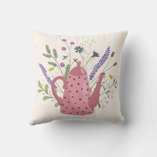 Whimsical Tea Time Doodle Throw Pillow クッション (裏面)