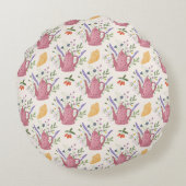 Whimsical Tea Time Doodle Throw Pillow ラウンドクッション (裏面)