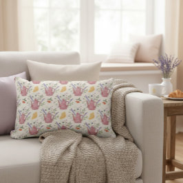 Whimsical Tea Time Doodle Throw Pillow ランバークッション