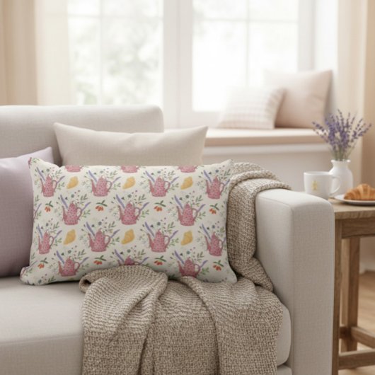 Whimsical Tea Time Doodle Throw Pillow ランバークッション