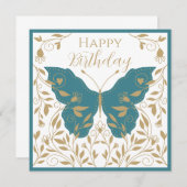 Whimsical Teal and Gold Butterfly ノートカード (正面/裏面)