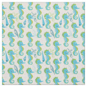 Whimsical Teal and Lime Green Seahorse Pattern ファブリック (見本)