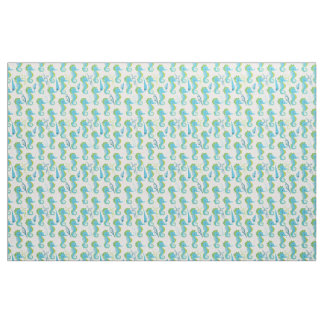 Whimsical Teal and Lime Green Seahorse Pattern ファブリック