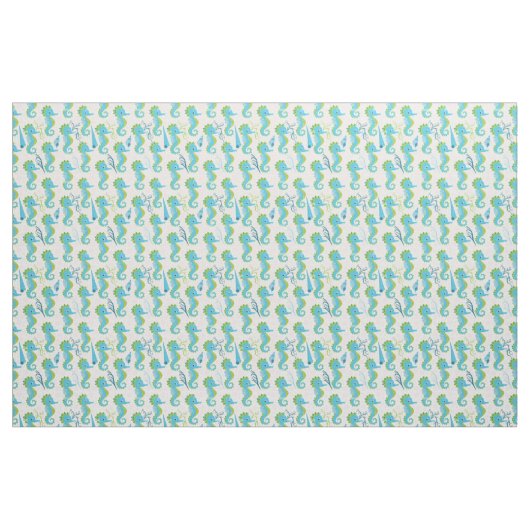 Whimsical Teal and Lime Green Seahorse Pattern ファブリック (ファットクウォーター)