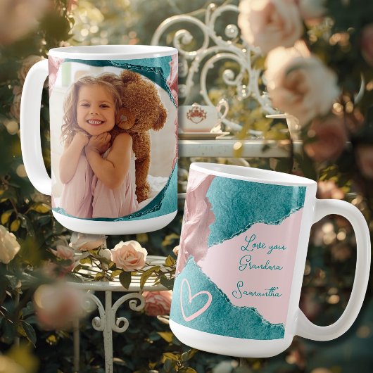 Whimsical Teal & Blush Torn Paper Heirloom Frame コーヒーマグカップ