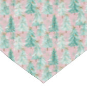 Whimsical Teal Christmas Trees on Pink  テーブルクロス (アングル)
