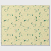 Whimsical Teal Doodle Foxes on Butter Yellow  ラッピングペーパー (フラット)