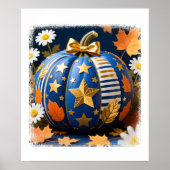 Whimsical Teal Pumpkin with Golden Bow ポスター (正面)