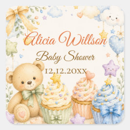 Whimsical Teddy Bear Baby Shower スクエアシール