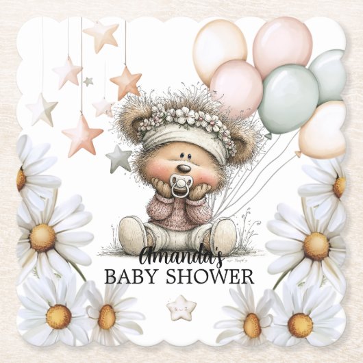 Whimsical Teddy Bear Baby Shower  ペーパーコースター (正面)