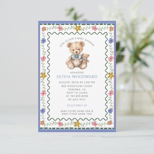 Whimsical Teddy Bear Baby Shower 招待状 (スタンド正面)