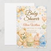 Whimsical Teddy Bear Baby Shower 招待状 (正面/裏面)