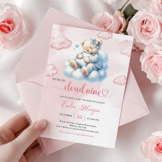 Whimsical Teddy Bear Baby Shower Invite Cloud Nine 招待状