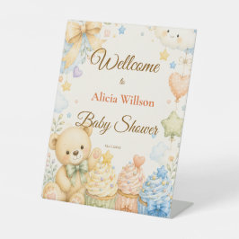 Whimsical Teddy Bear Baby Shower Welcome 台座サイン