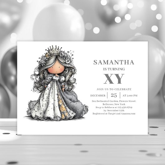 Whimsical Teen Girl Birthday Modern Gold invitatio 招待状