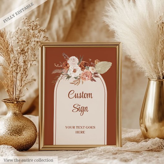 Whimsical Terracotta Pampas Sage Boho Arch Custom ポスター