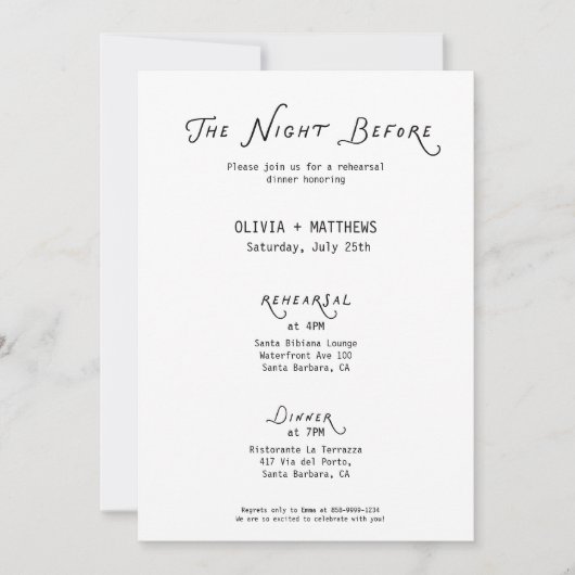 Whimsical The Night Before Rehearsal Minimalist  招待状 (正面)